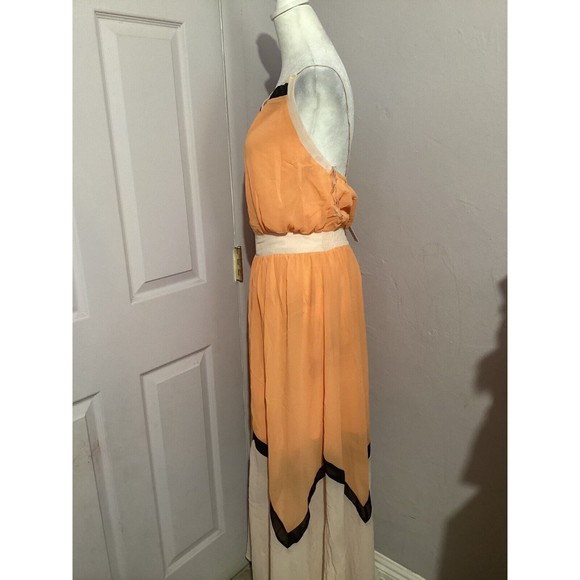 Lucy Paris Spaghetti Strap Orange Chevron Print Maxi Dress M - Picture 4 of 9